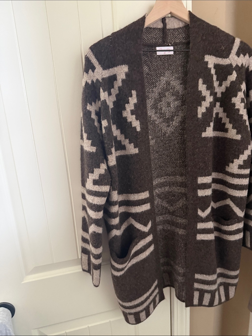Pink Lily Brown and Cream Aztec Open-Front Cardigan